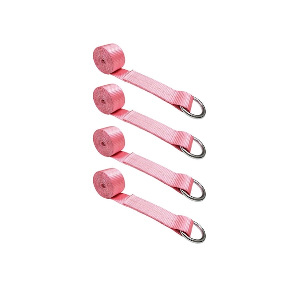 2" x 10' Lasso Strap w/ O Ring Auto Tie Down Wheel Lift Tow Truck Trailer Pink, 4PK